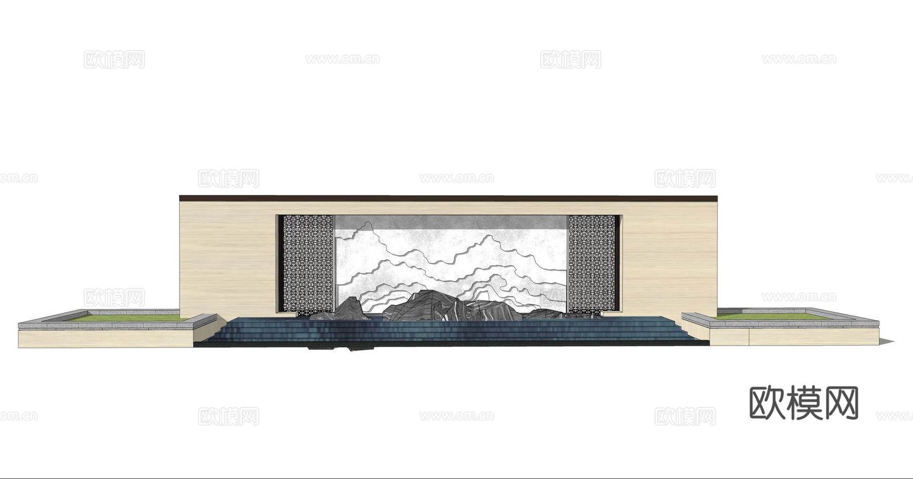 新中式景墙园艺小品su模型下载