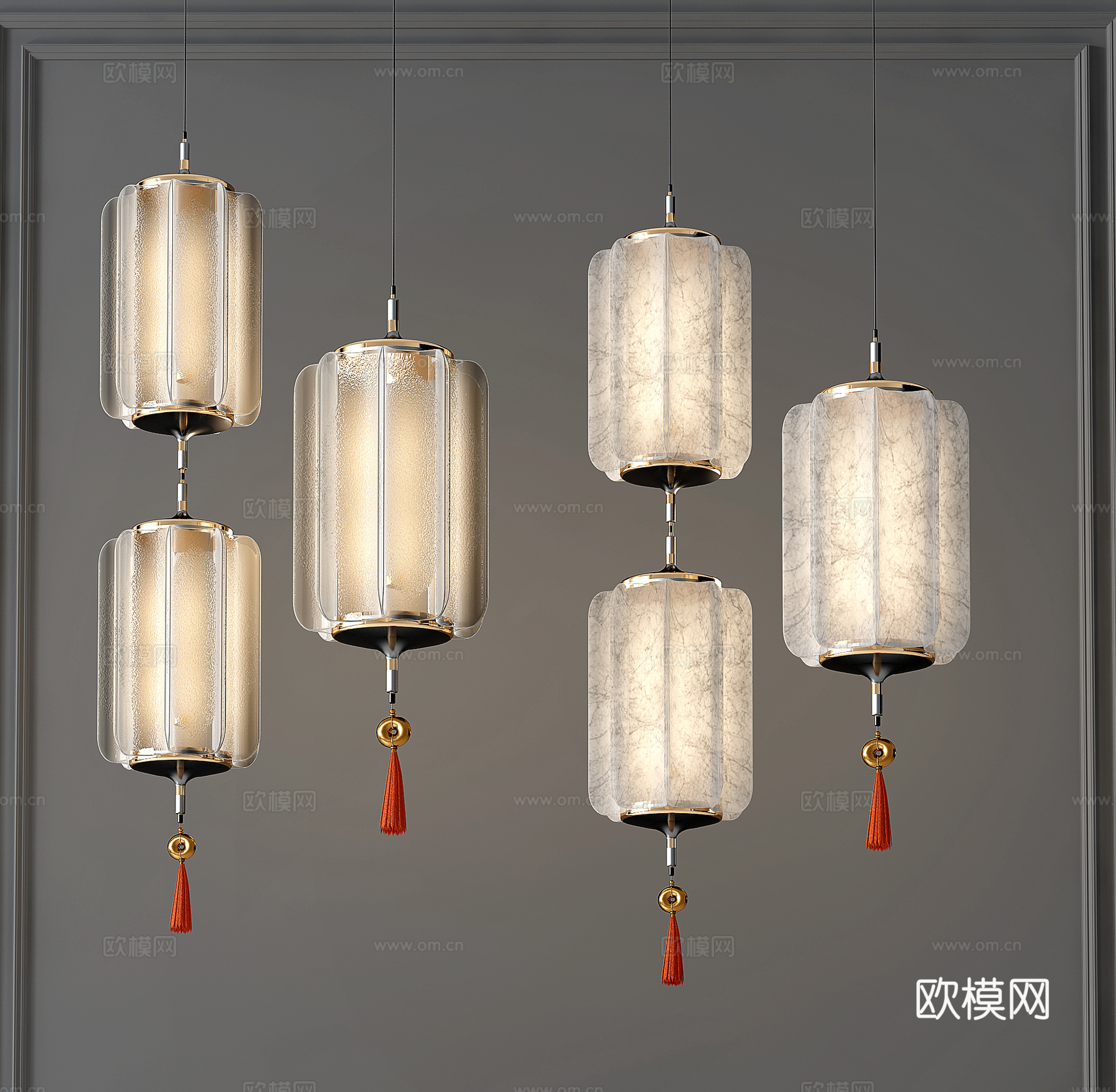 新中式灯笼吊灯su模型下载