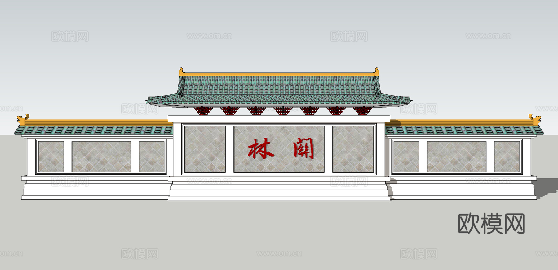 中式景墙照壁影壁su模型下载