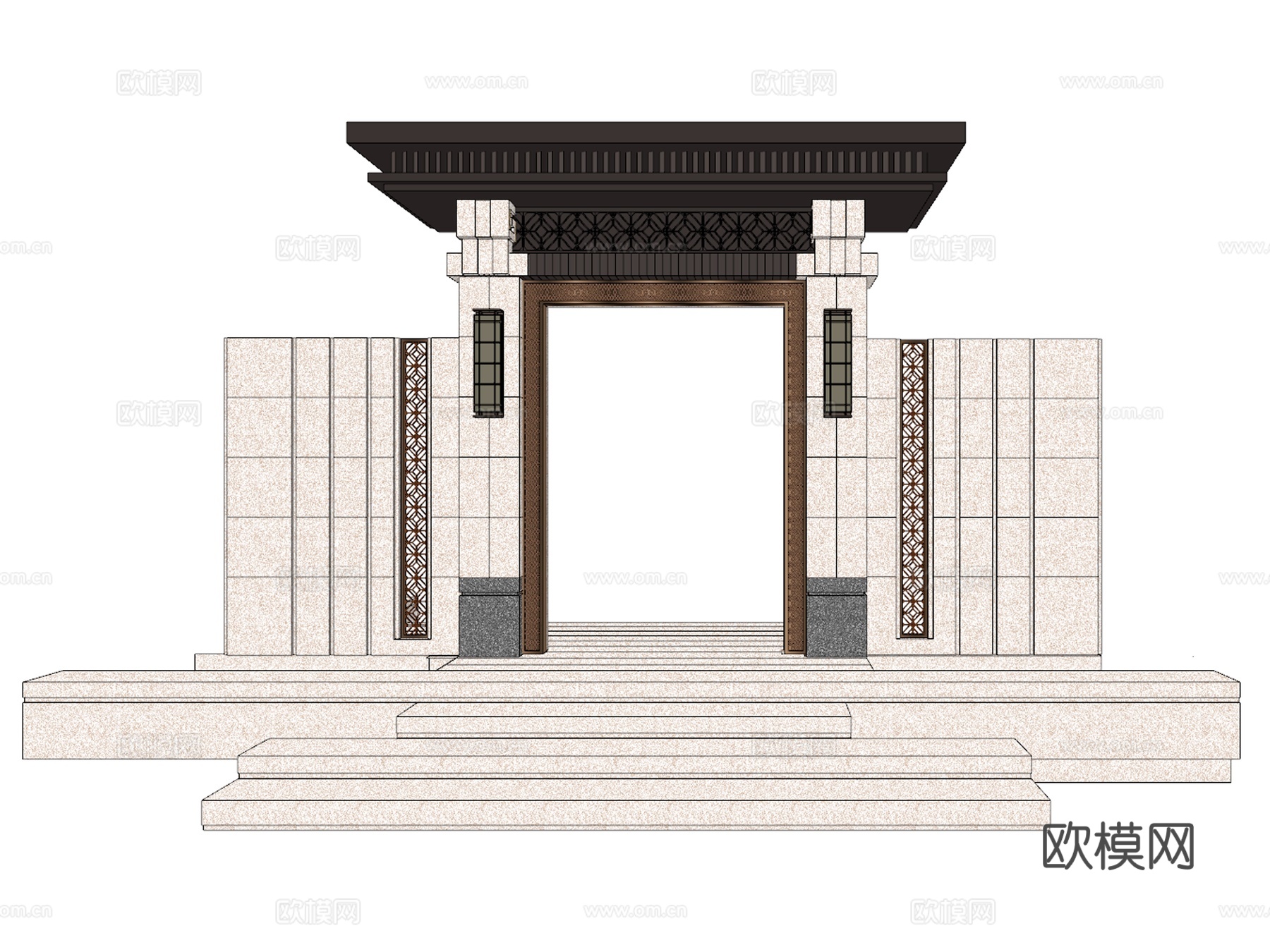 新中式庭院大门su模型下载