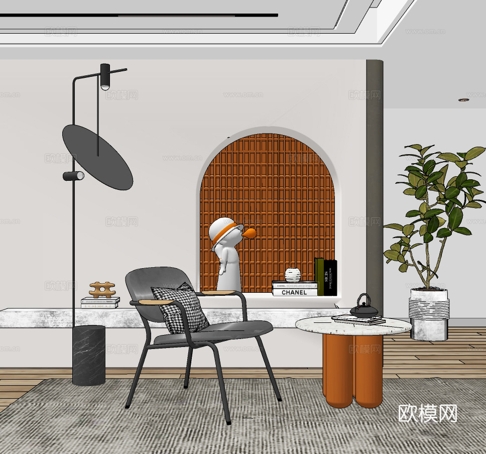 现代绒布休闲椅su模型下载