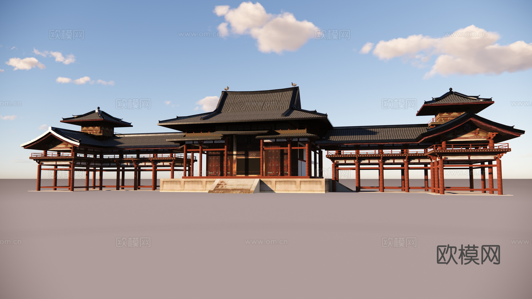 中式古建筑外观su模型下载
