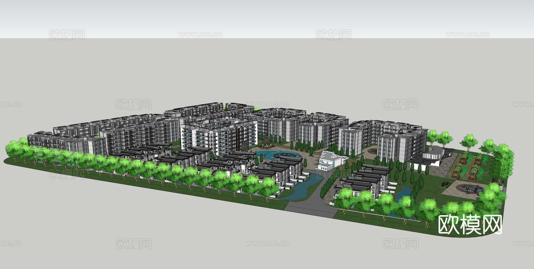 现代小区建筑外观su模型下载