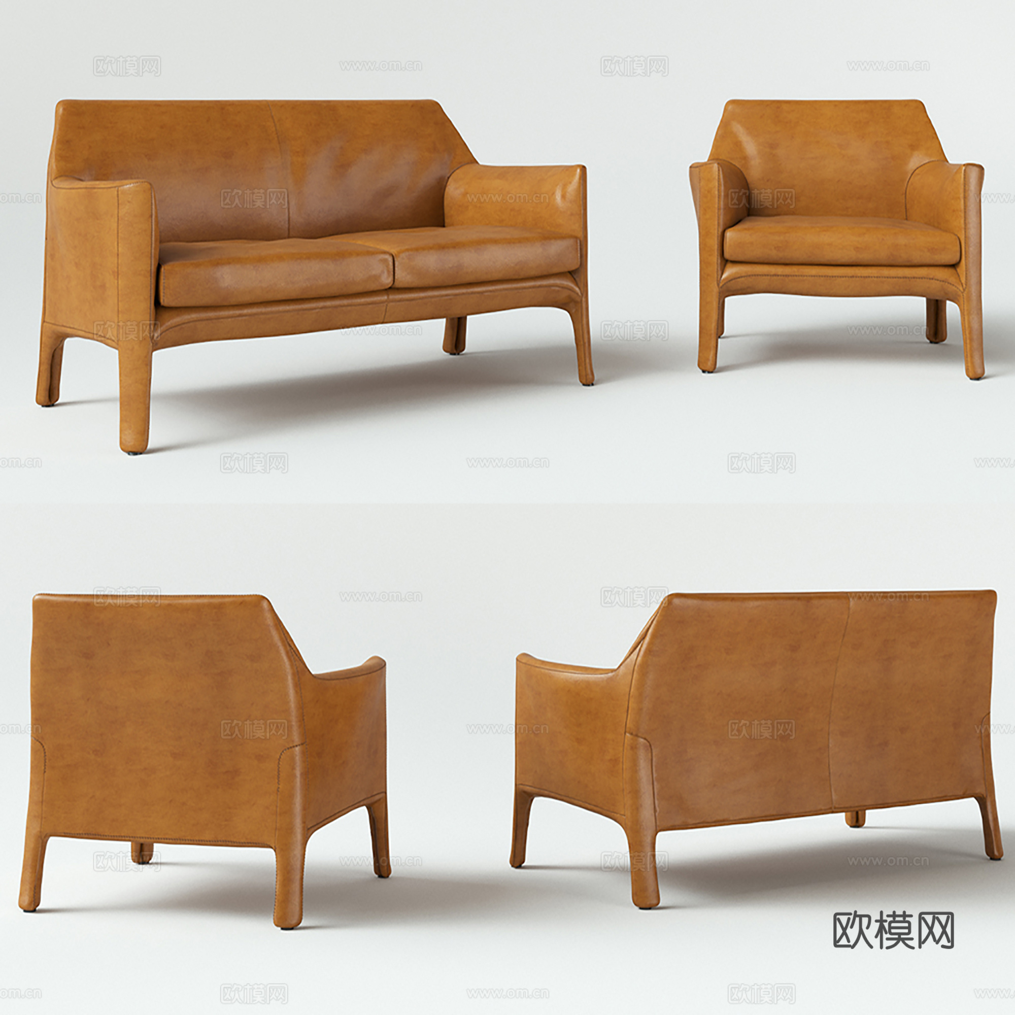 现代皮革沙发 休闲沙发 沙发组合3d模型