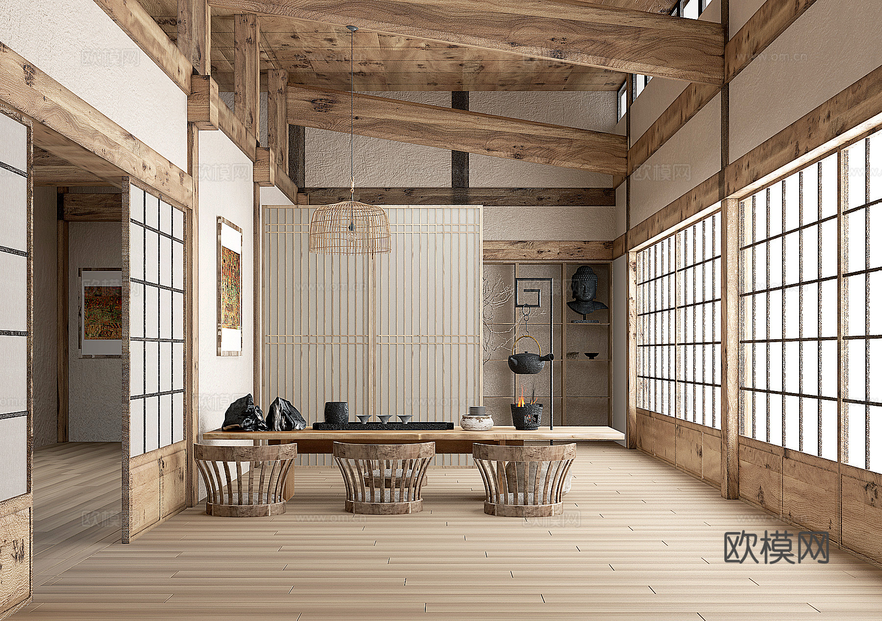 日式茶室su模型下载