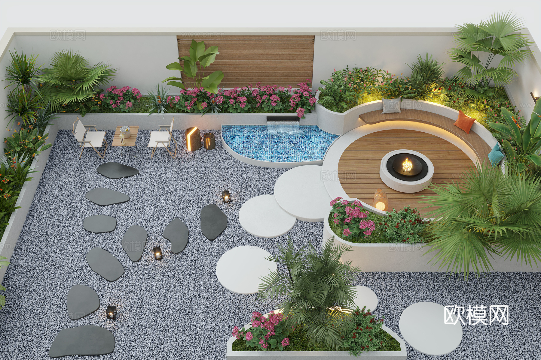 现代庭院景观 别墅庭院 庭院水景 景观造景 景观小品3d模型