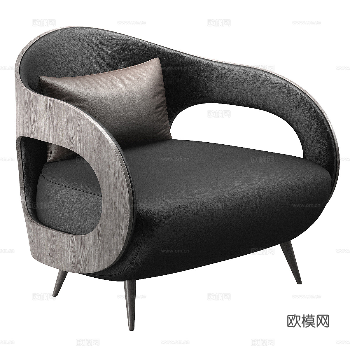 现代意式布艺木质扶手椅3d模型