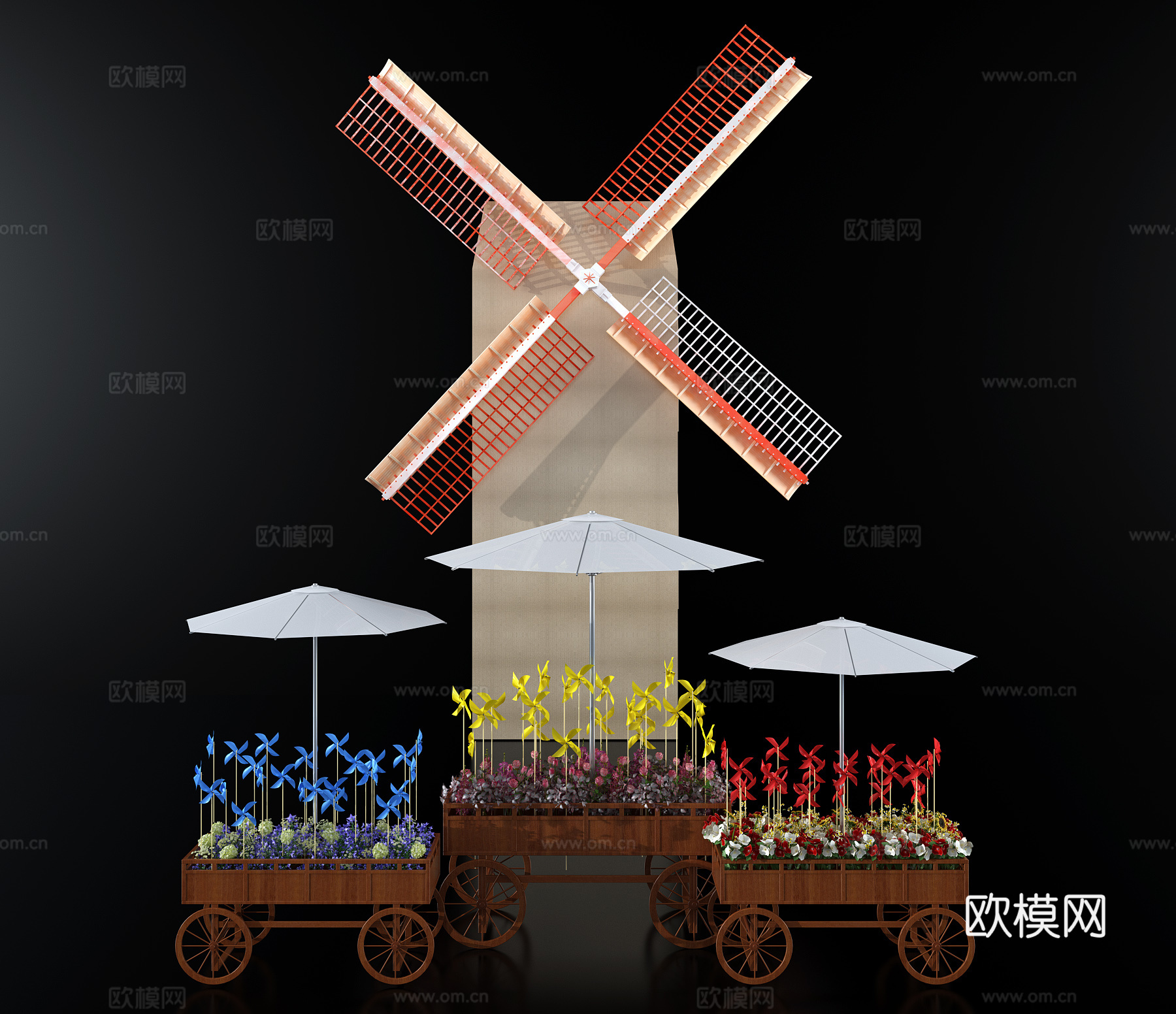 现代风车售卖车美陈su模型下载