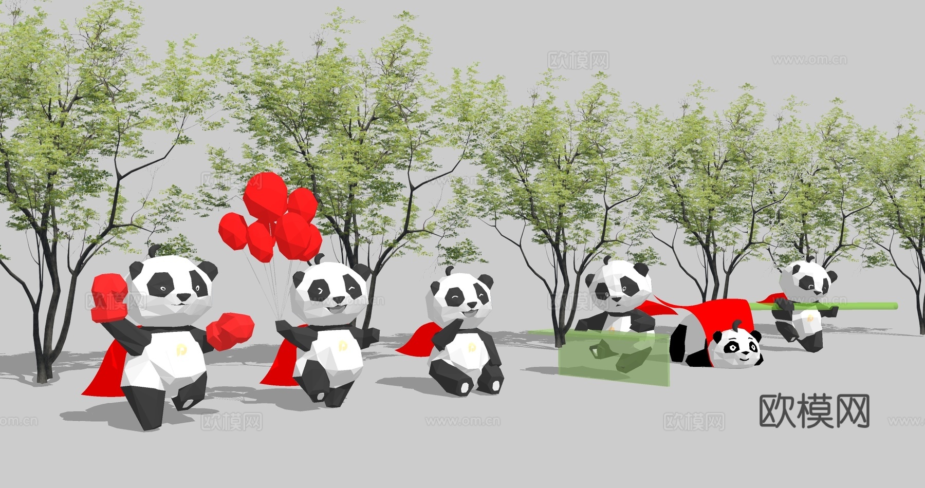 现代熊猫雕塑摆件su模型下载