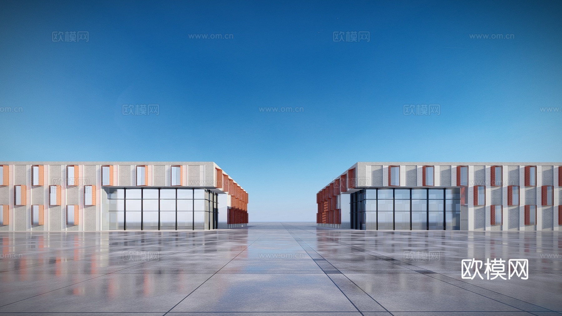 现代产业园厂房建筑外观su模型下载