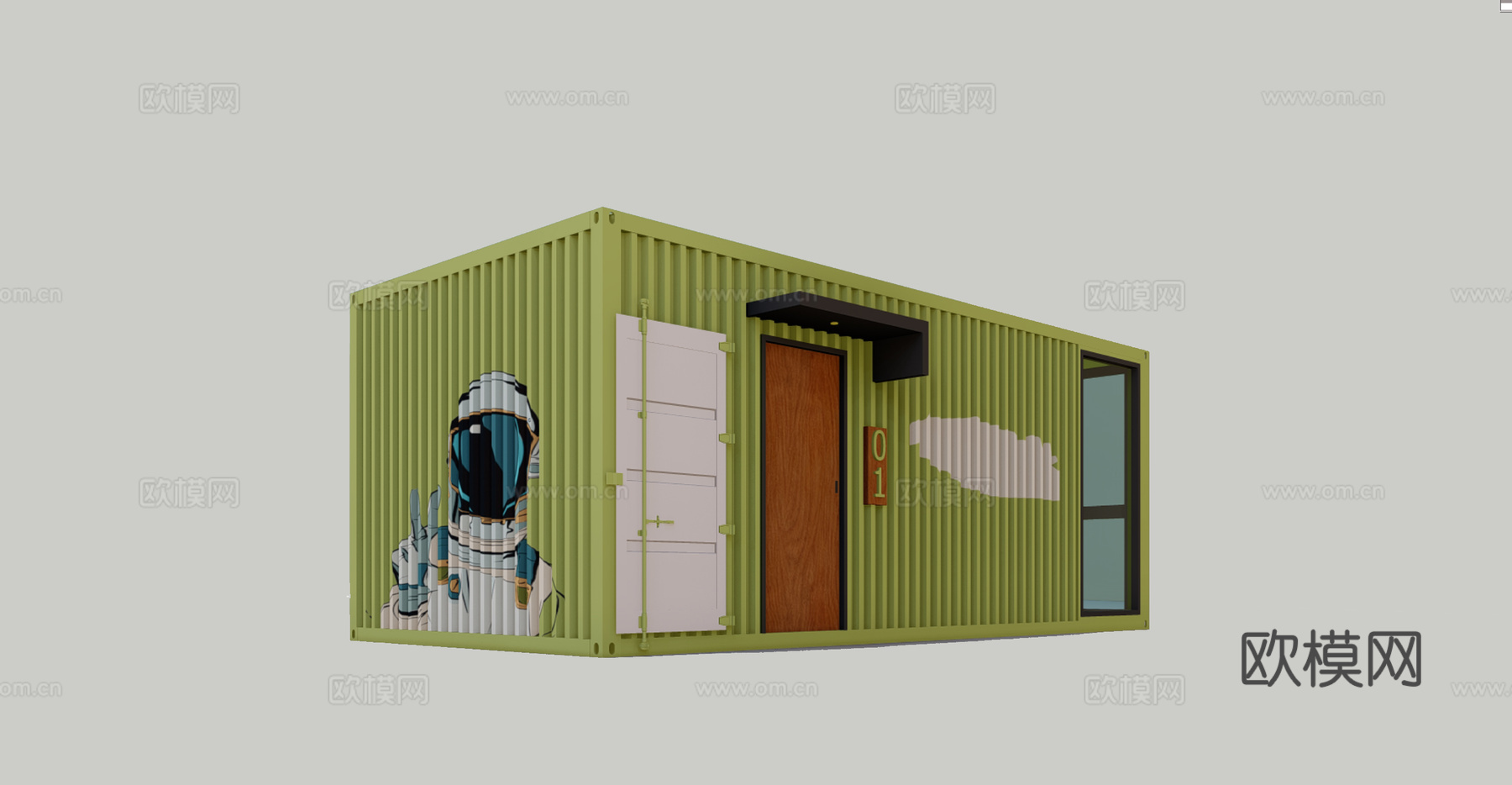 工业风集装箱建筑外观su模型下载