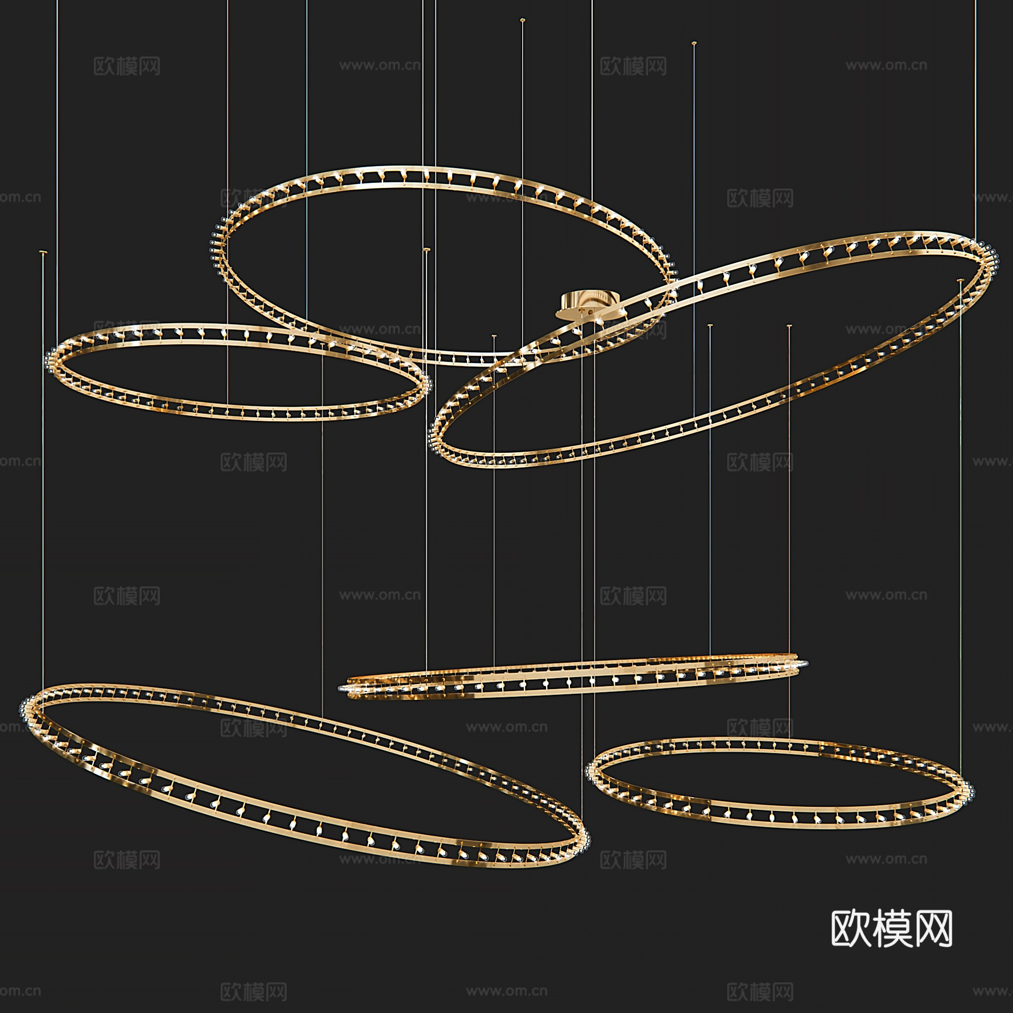 现代金属环形吊灯su模型下载