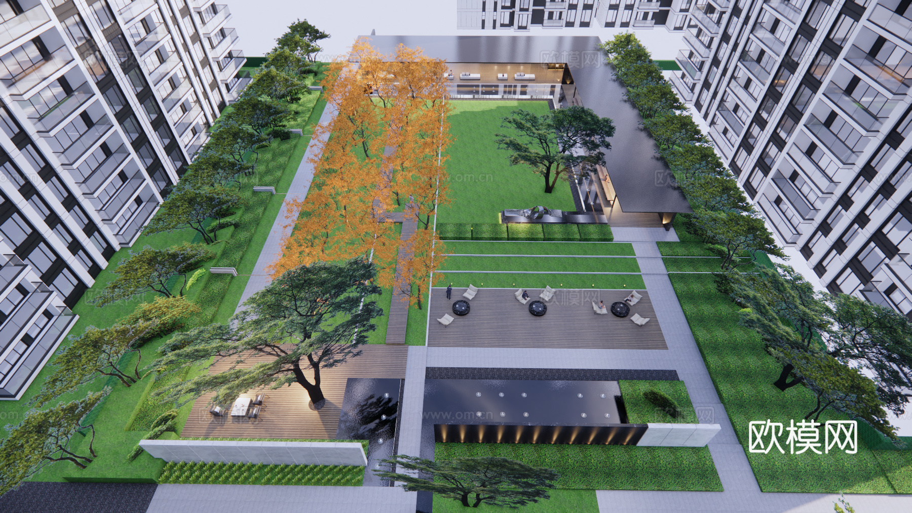 现代住宅小区外观su模型下载