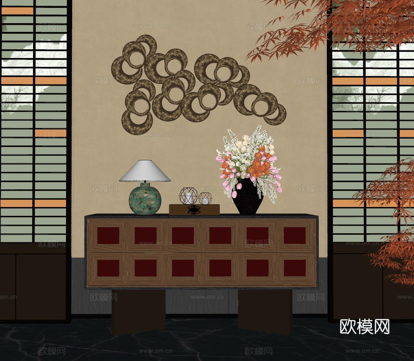 现代端景台 端景柜 花艺盆栽 玄关台 花艺摆台su模型