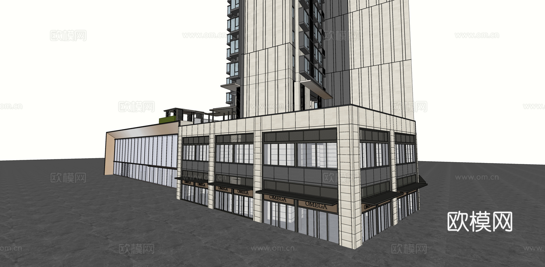 现代住宅楼建筑外观su模型下载