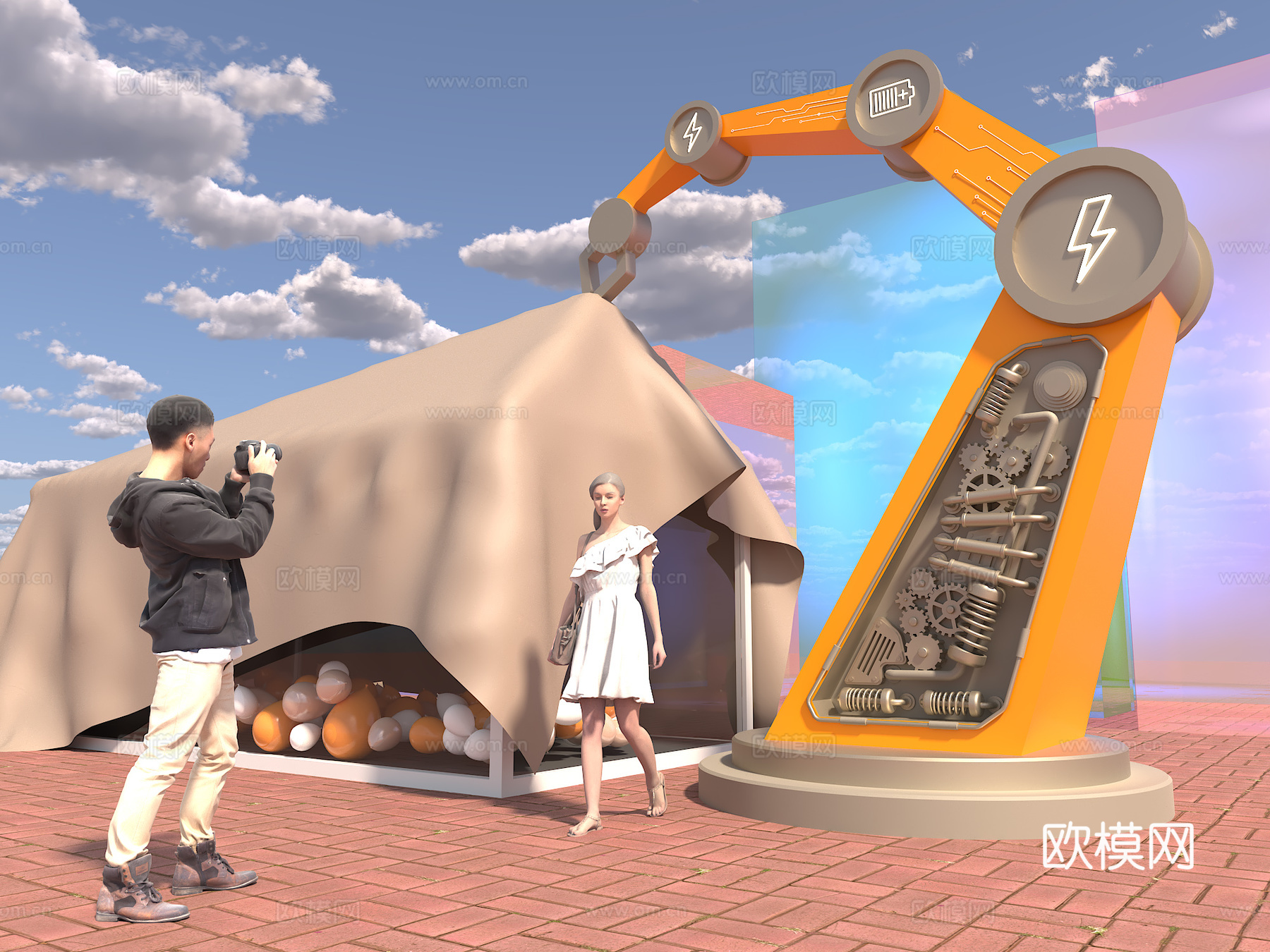 机械臂 打卡区 网红打卡 揭幕 合影区3d模型
