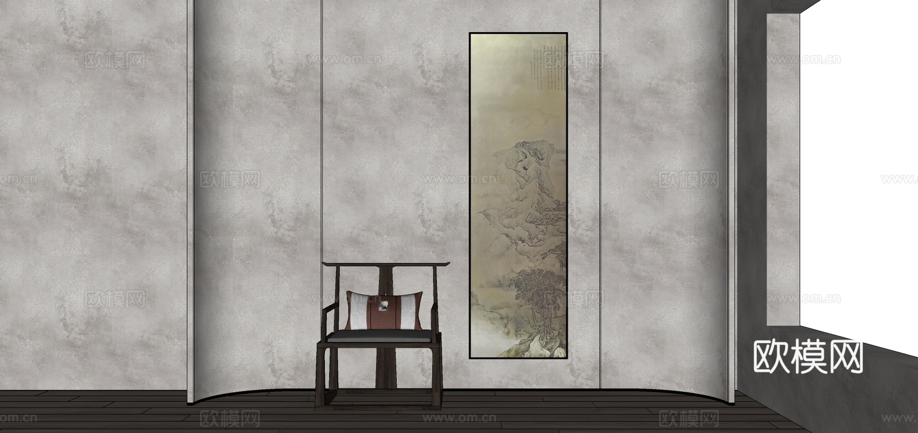 新中式山水装饰画su模型下载