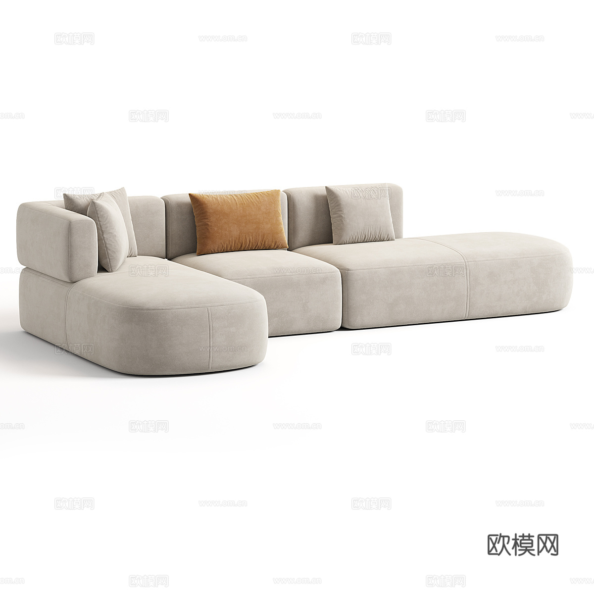 现代意式奶油风布艺转角沙发3d模型