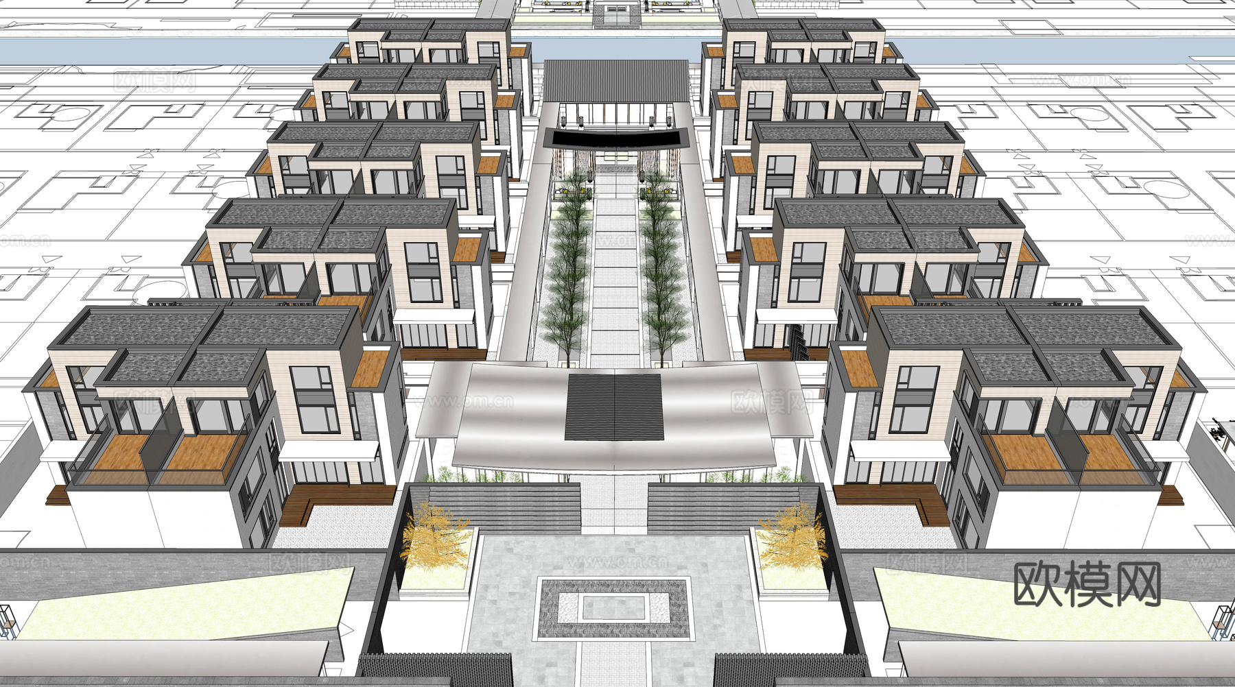 现代住宅小区建筑外观su模型下载