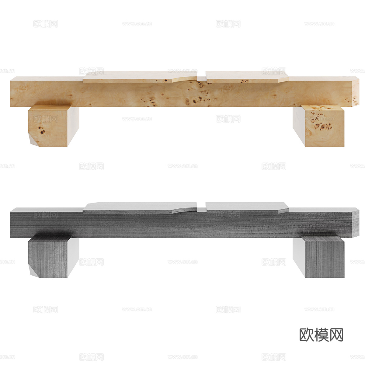 新中式侘寂实木条凳3d模型