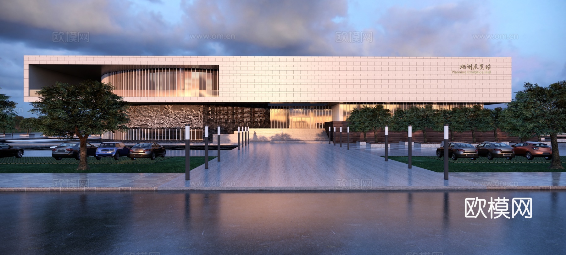 现代展览馆建筑外观su模型下载