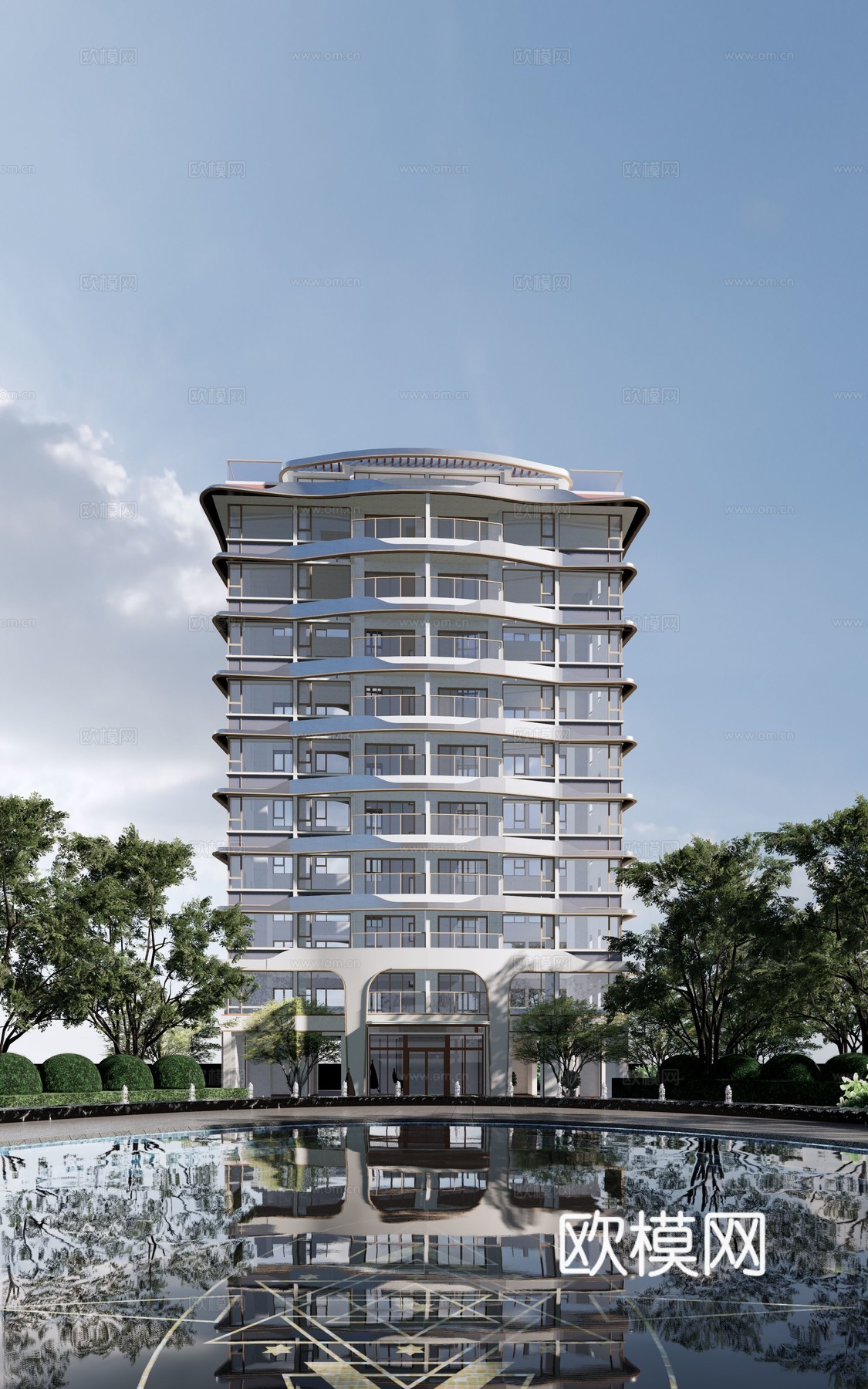 现代高层住宅楼建筑外观su模型下载