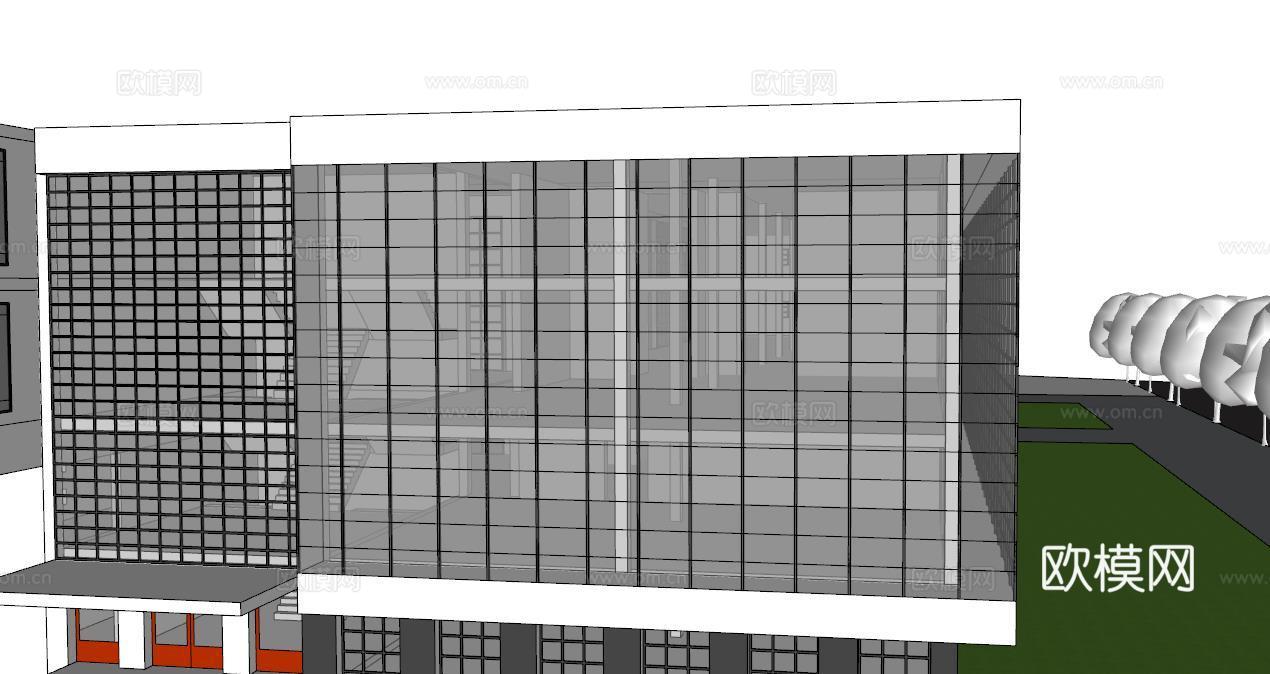 现代学校建筑外观su模型下载