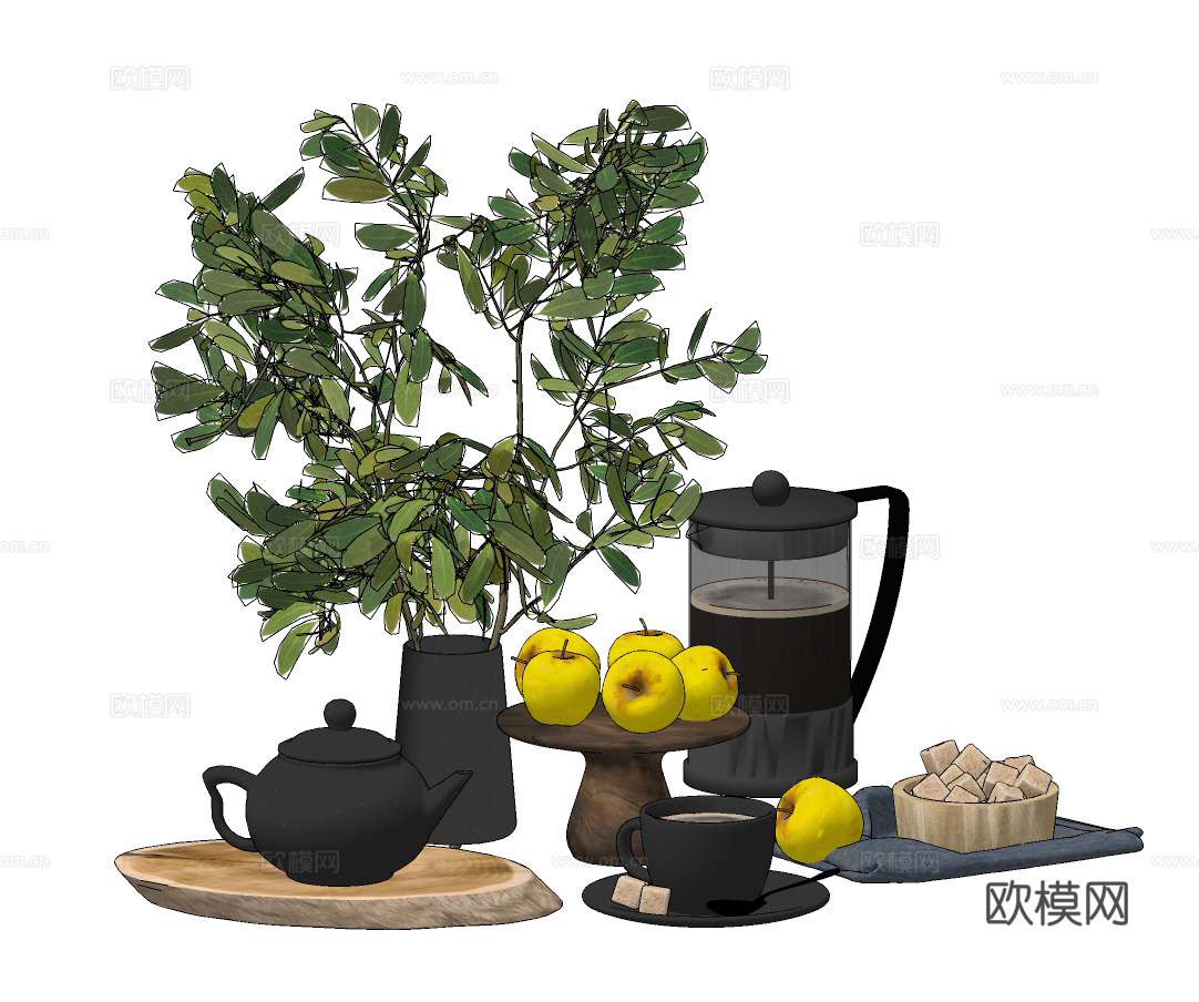 北欧茶具饰品摆件su模型下载