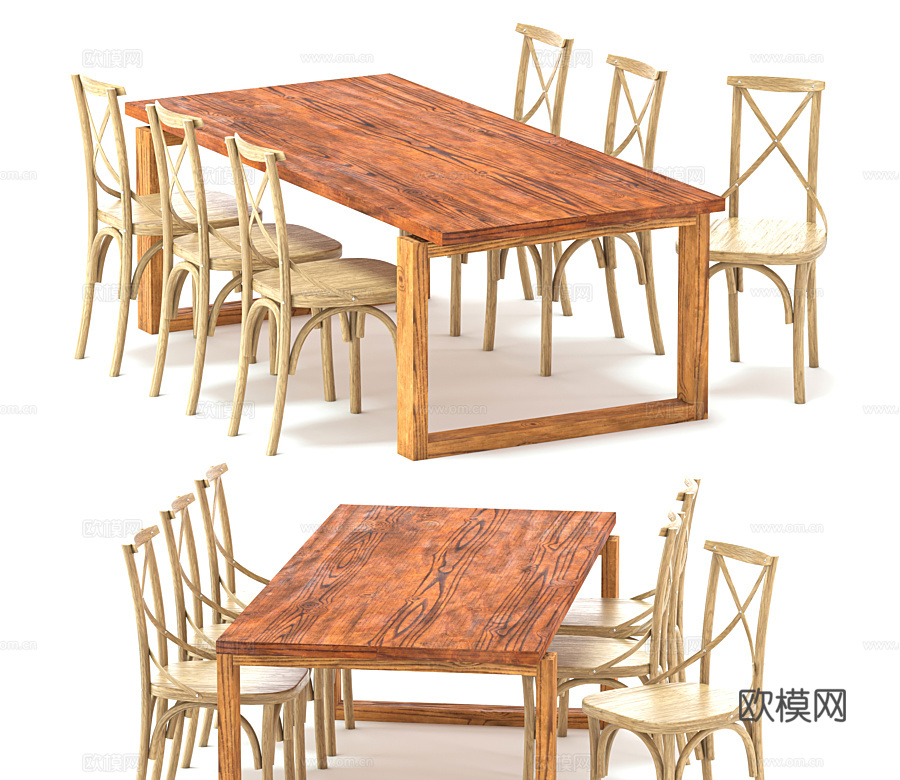 现代原木餐桌椅su模型下载
