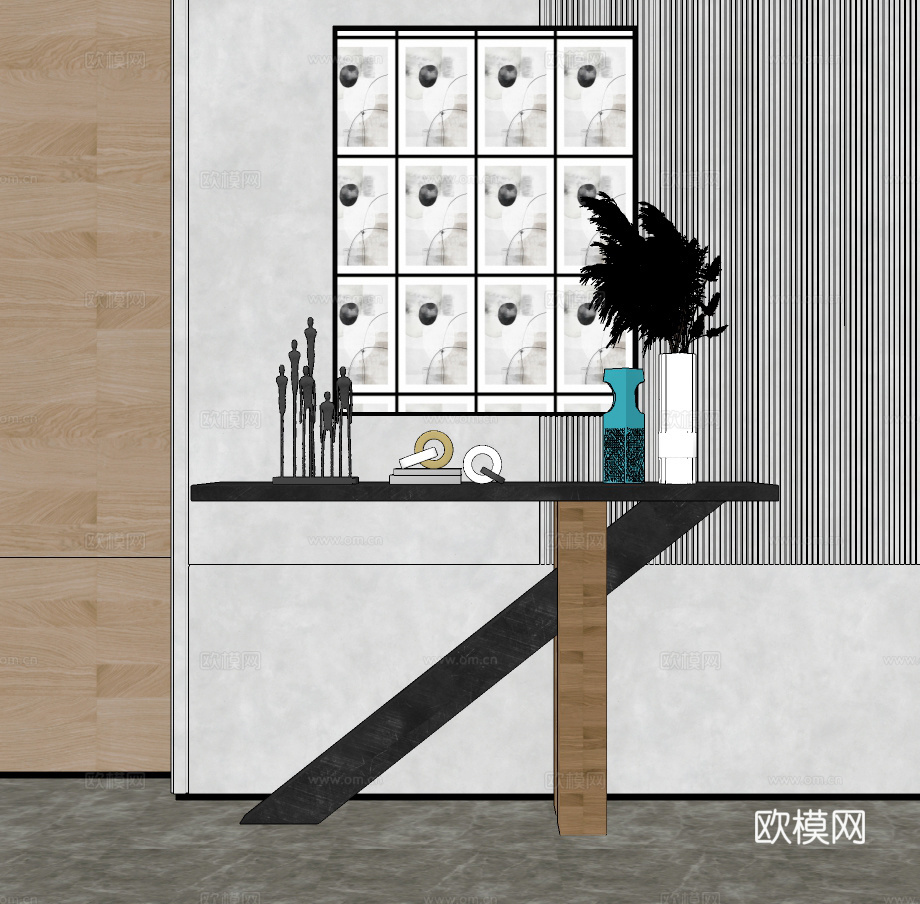 现代创意端景条案su模型下载