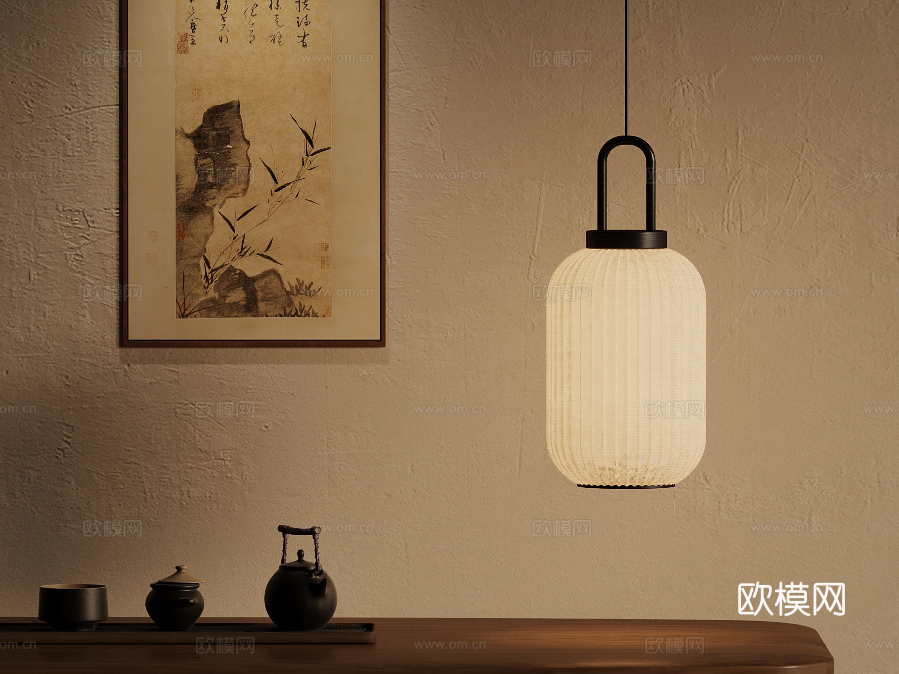 05新中式吊灯 装饰画 茶具su模型