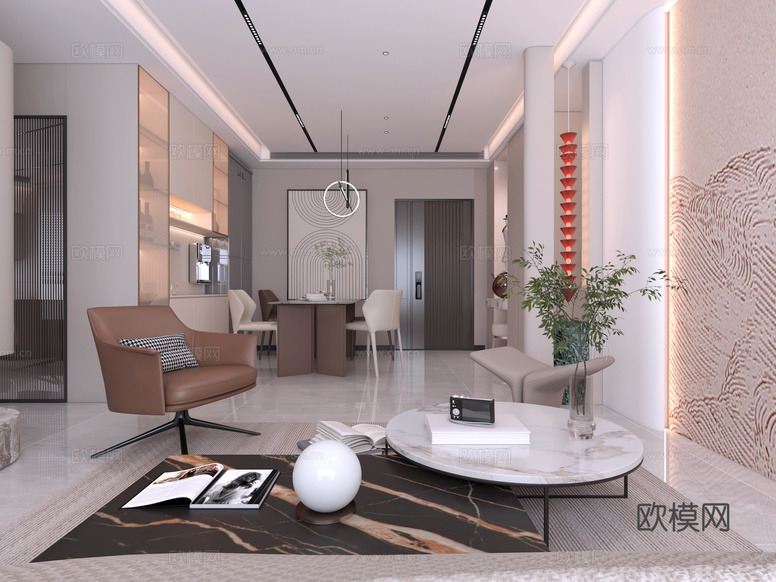 現(xiàn)代 客餐廳3d模型下載(渲染圖2)