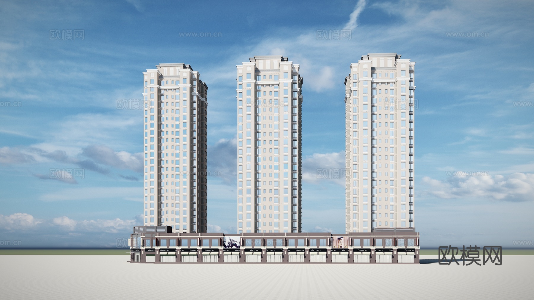 现代住宅楼建筑外观su模型下载