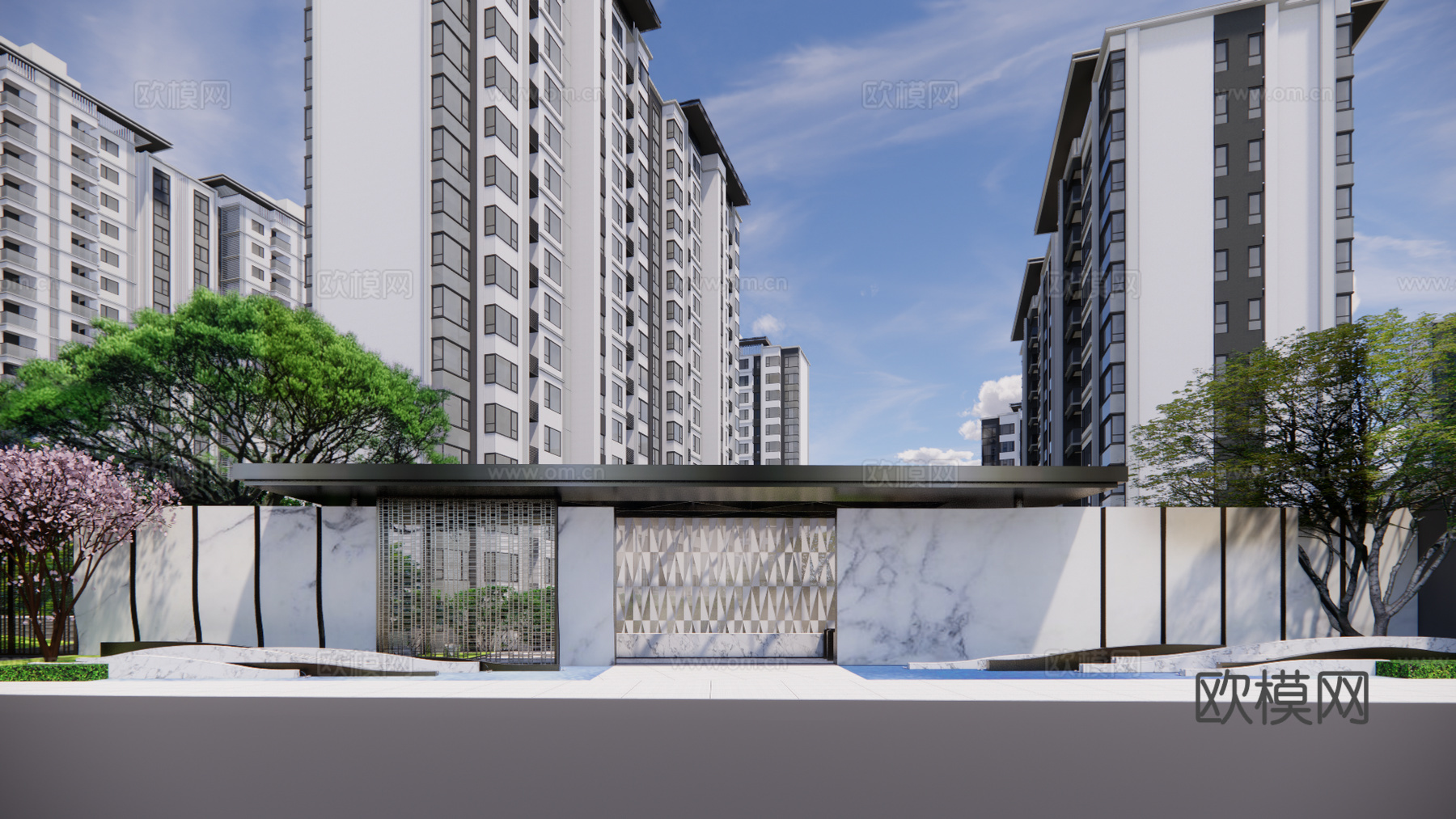 现代住宅小区外观su模型下载