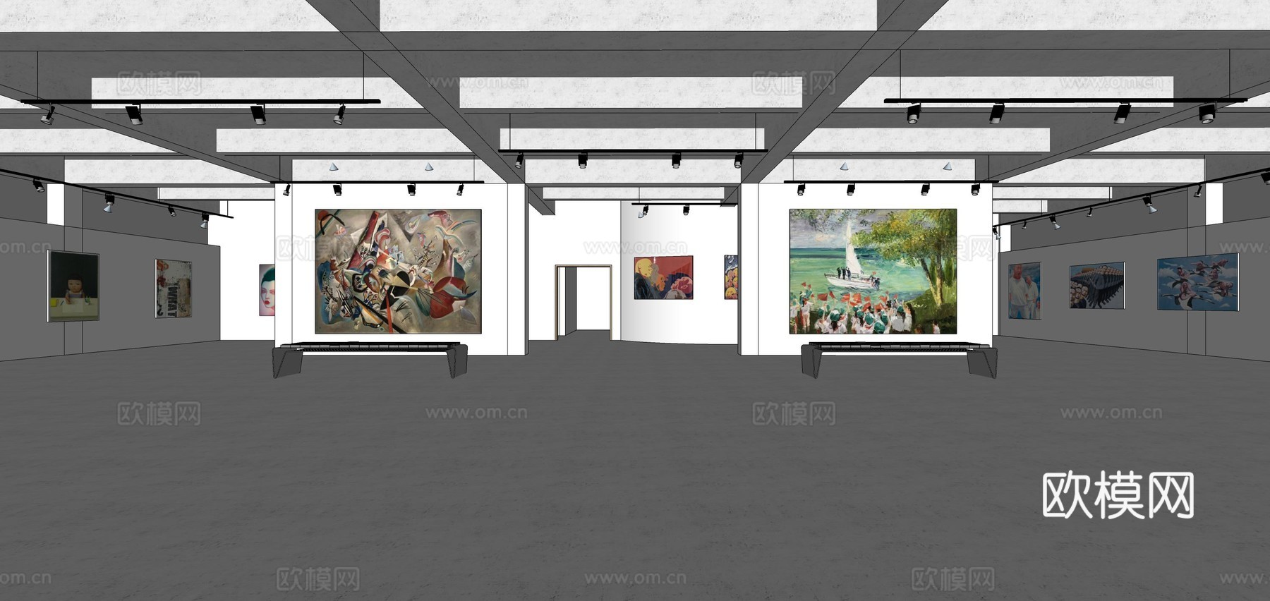 现代美术馆展厅su模型下载