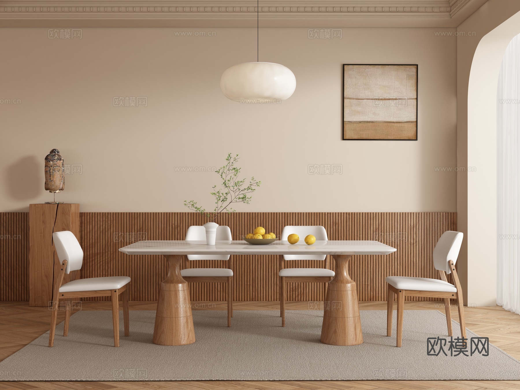 侘寂餐厅 餐桌椅su模型