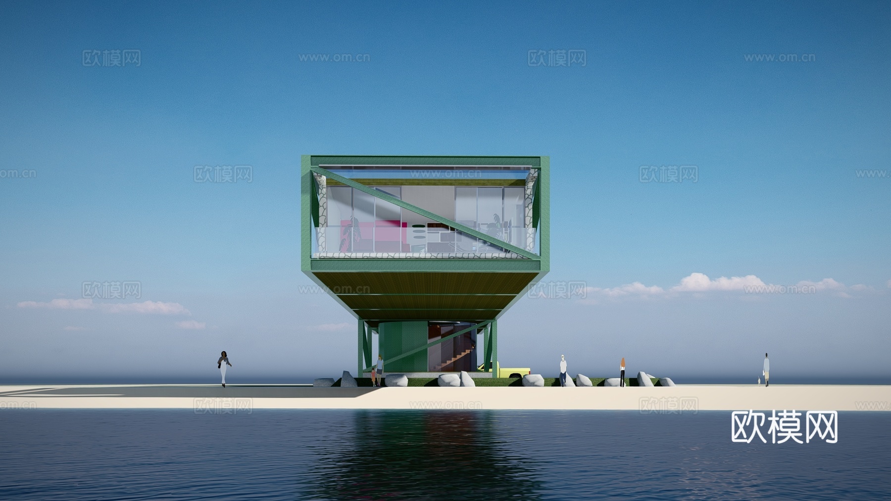 现代观景平台建筑外观su模型下载
