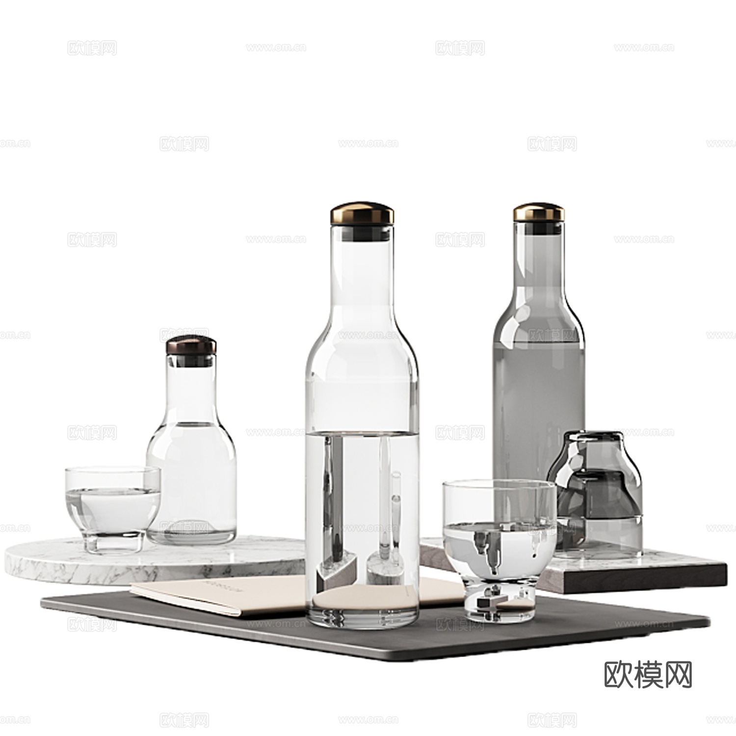 现代玻璃水杯水瓶su模型下载