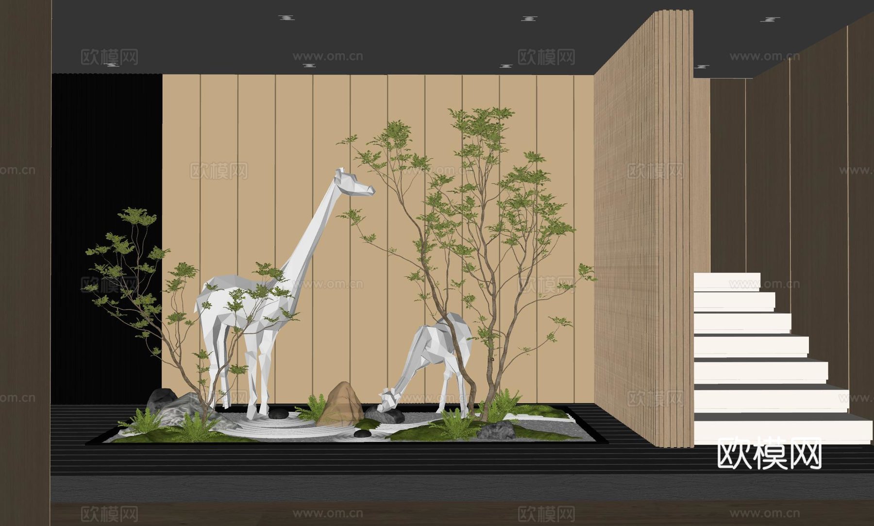 现代室内景观造景 苔藓景观 景观小品 景观雕塑su模型