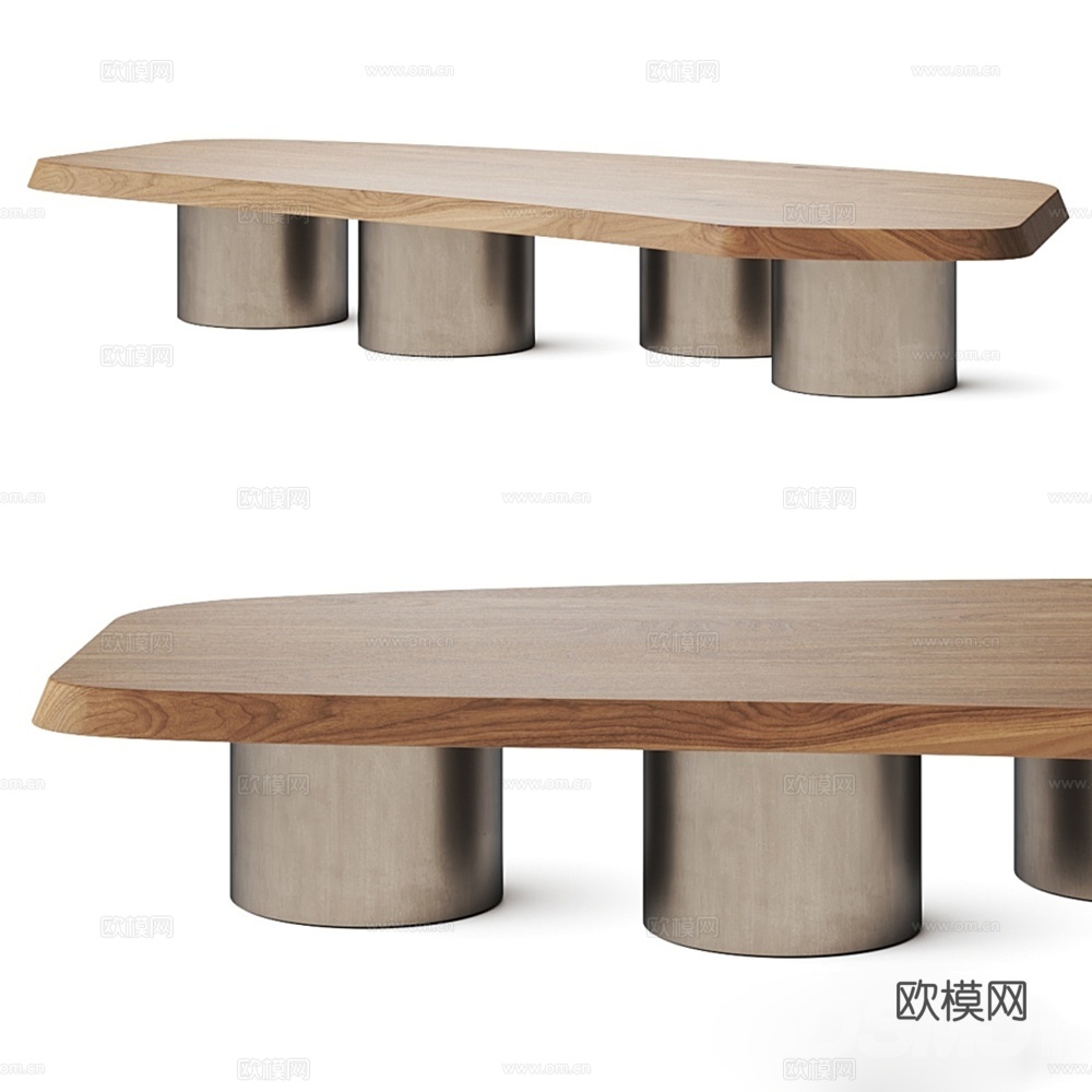 现代原木茶几su模型下载