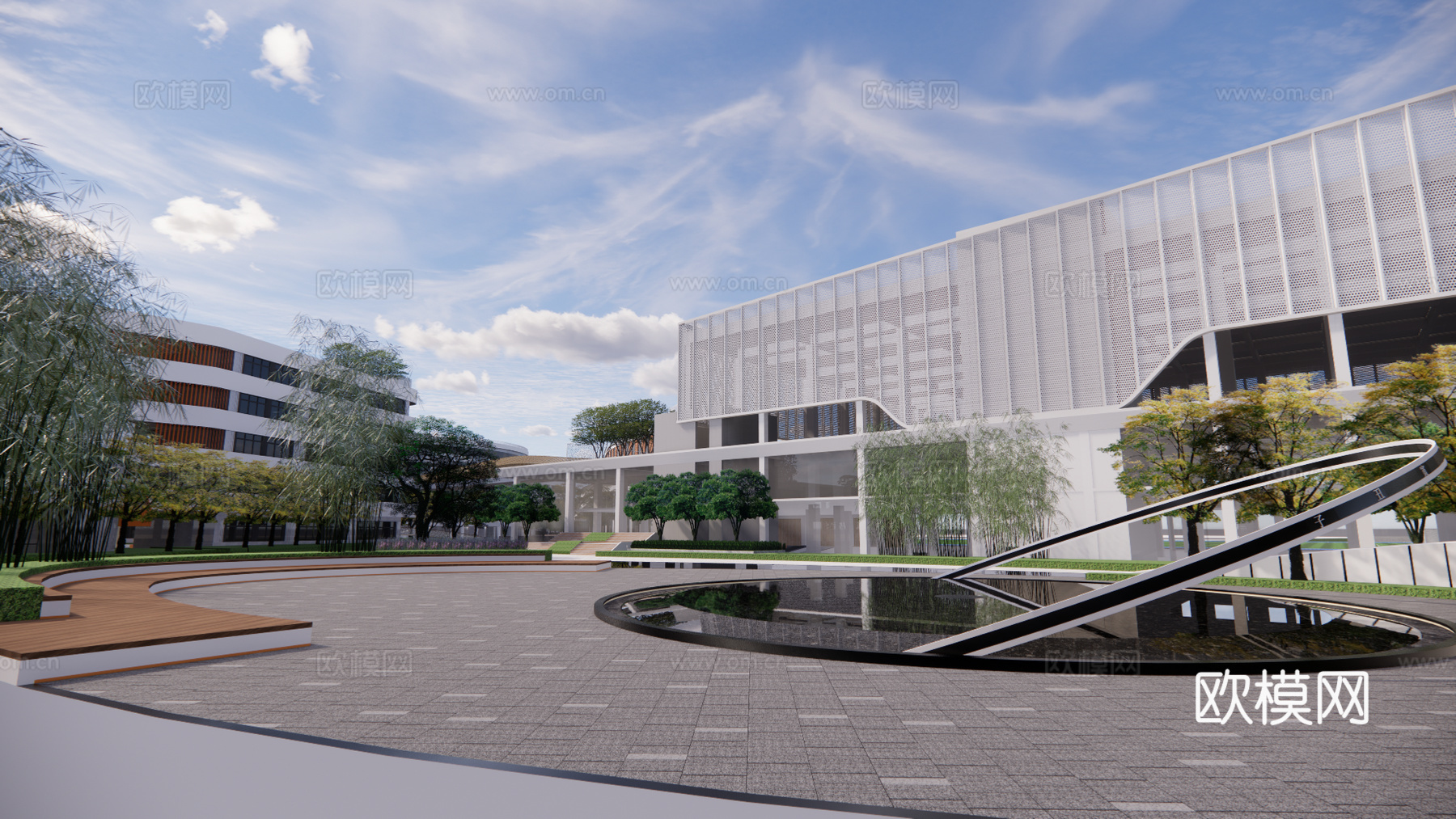 现代学校建筑外观su模型下载