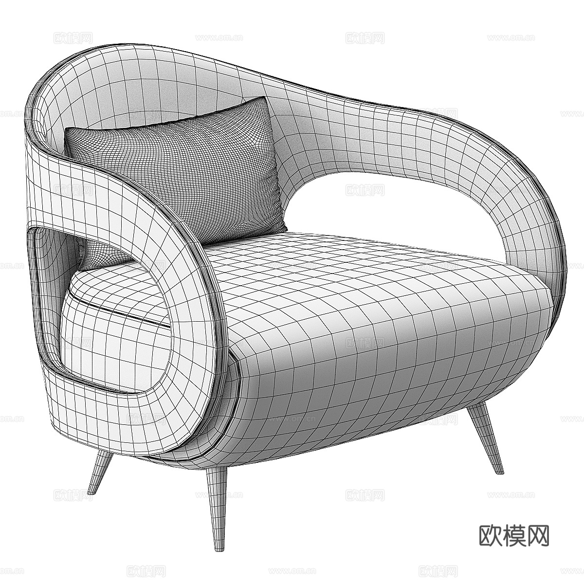 现代意式布艺木质扶手椅3d模型