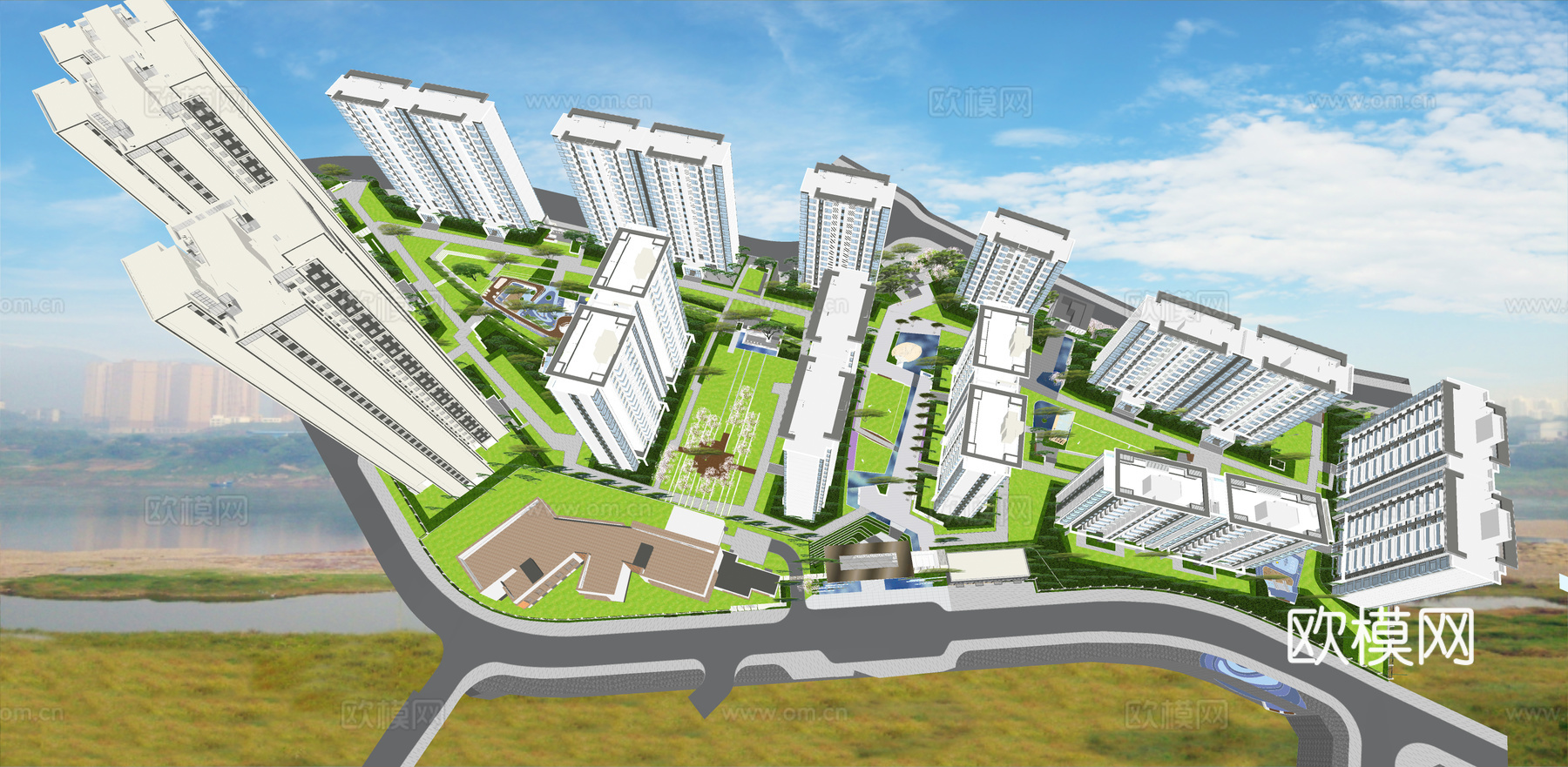 现代住宅小区外观su模型下载
