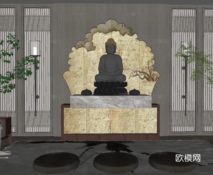 新中式佛堂su模型下载