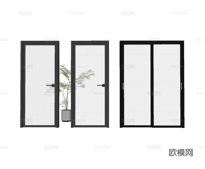现代长虹玻璃门su模型下载
