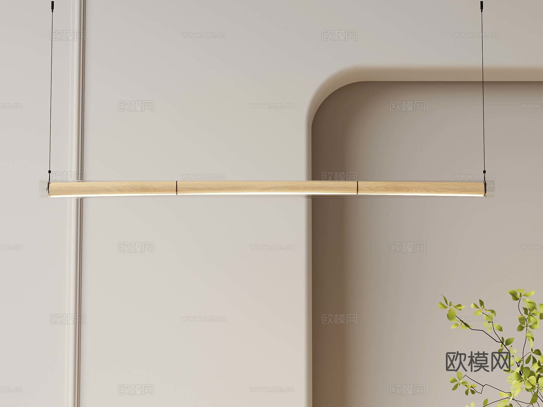 08侘寂中古吊灯 实木吊灯 餐厅吊灯 线条灯3d模型