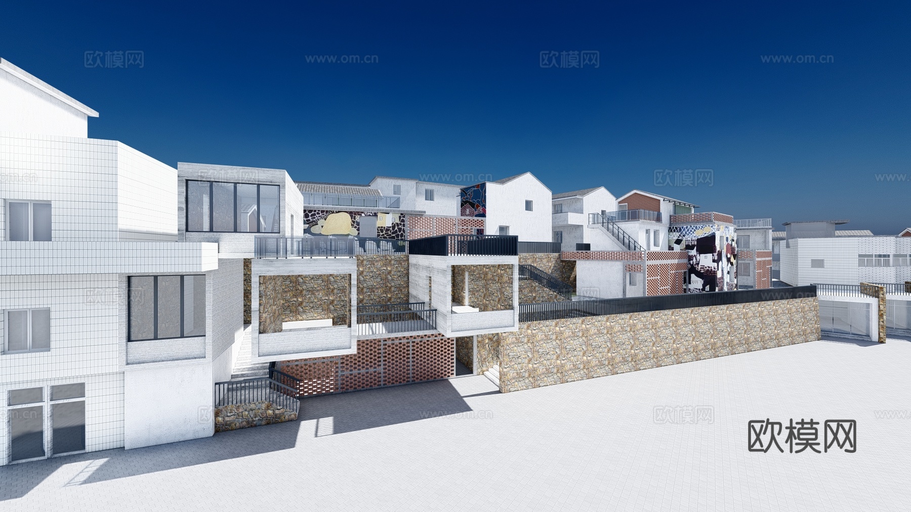 新中式民宿建筑外观su模型下载