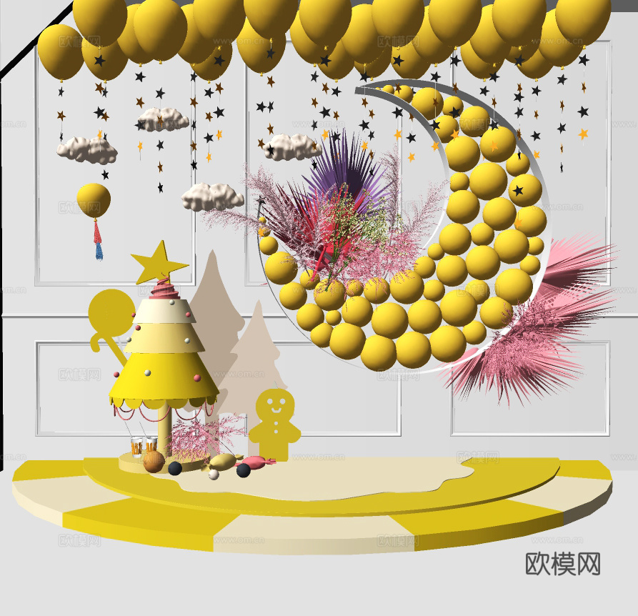 现代月亮气球美陈摆件su模型下载