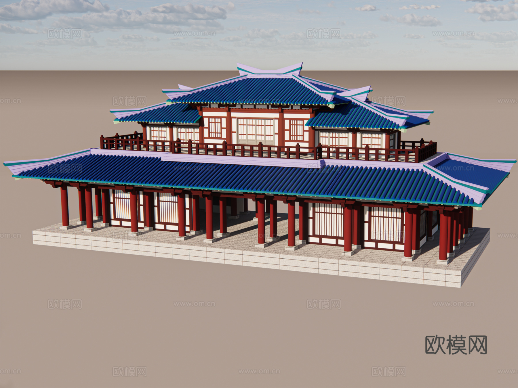 中式古建殿堂su模型下载
