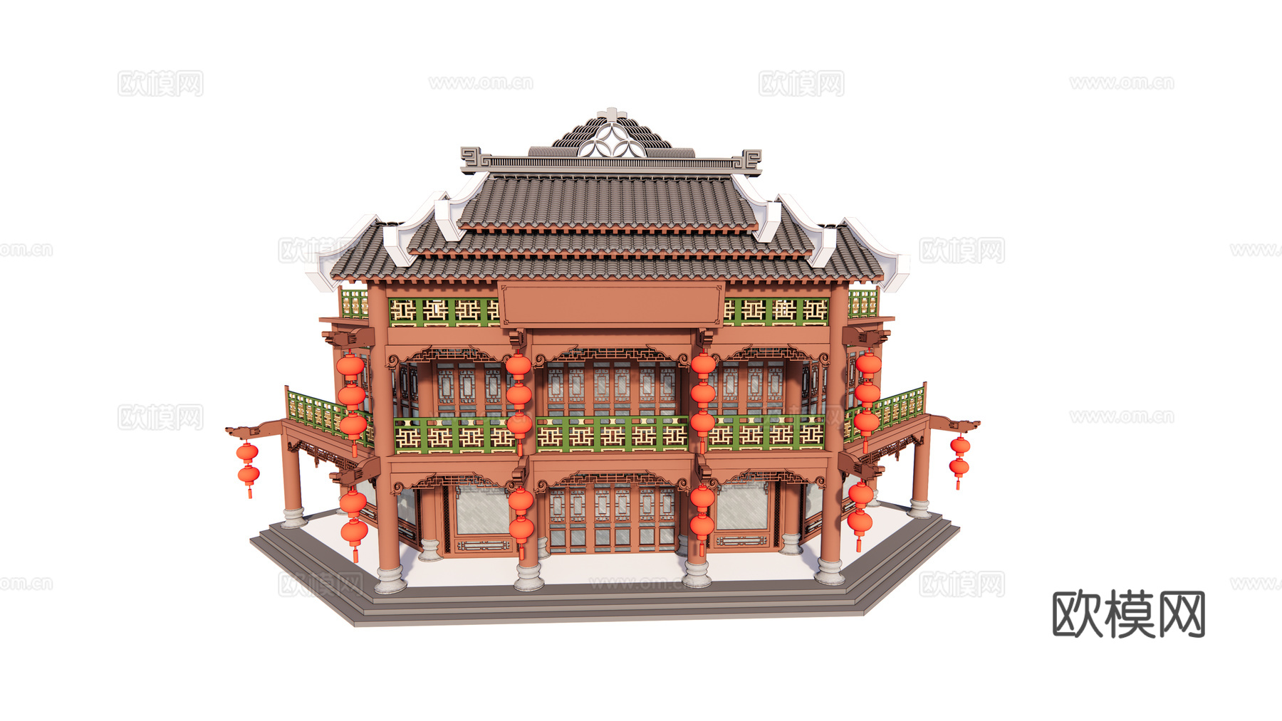 中式古建商铺外观su模型下载